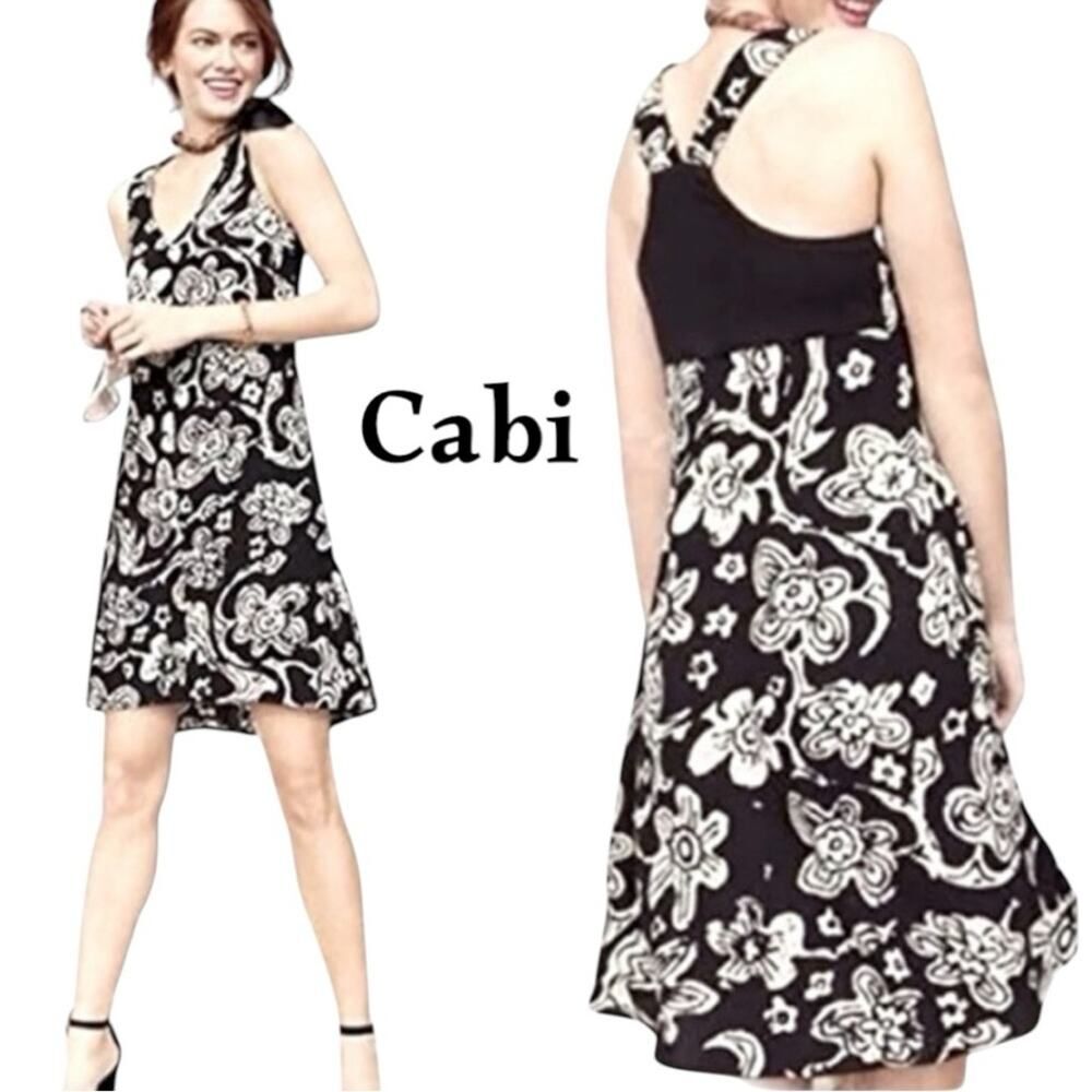 Cabi Black Light Gray Floral Sleeveless Dress NWOT Size XS CottageCore